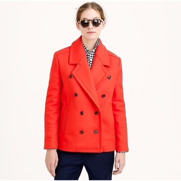 J. Crew Melton Wool Navy Blue Double‎ Breasted Peacoat B6474 Women’s Size 0 - Picture 4 of 10